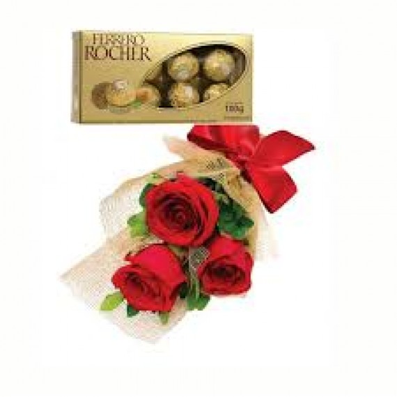 Buquê França Com 03 Rosas e Chocolate 